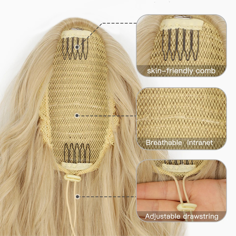 Lace Wigs AISI BEAUTY Synthetic Long Wavy tail for Women Blonde Black Red Drawstring tail Clip-In Hair 231012