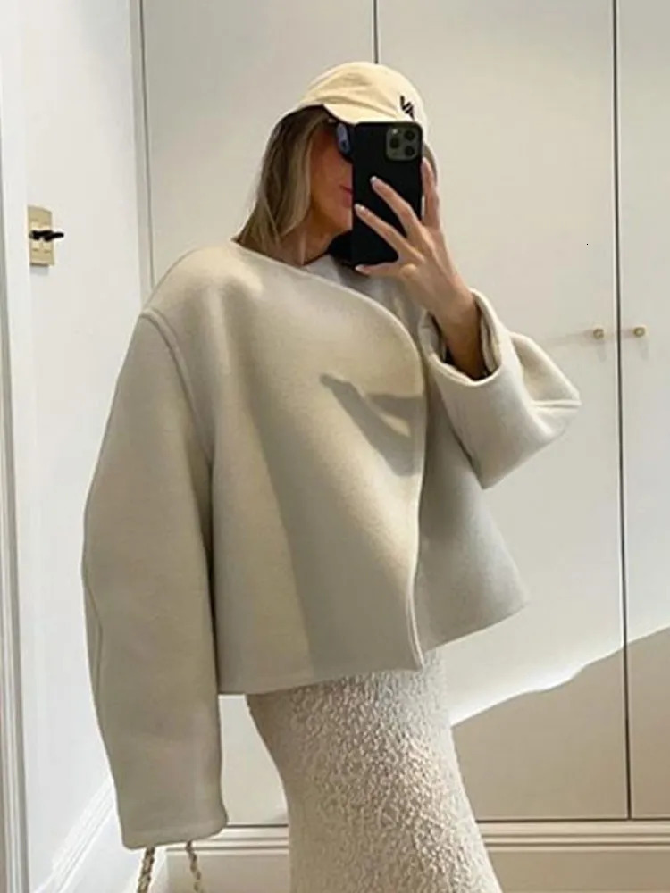 Women's Wool Blend's Fashion Solid Thicken Cropped Jacket Top Long Sleeve Warm Autumn Winter Cardigan Female Casual Loose Woolen Streetwear 