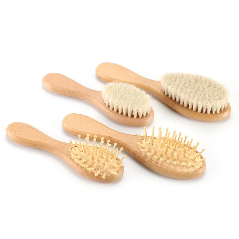 Hair Brushes Baby Natural Wooden Hair Brush Head Comb Boys Girls Soft Head Massager Wool Hair Brush Portable Infant Bath Brush Comb For Kids 231012