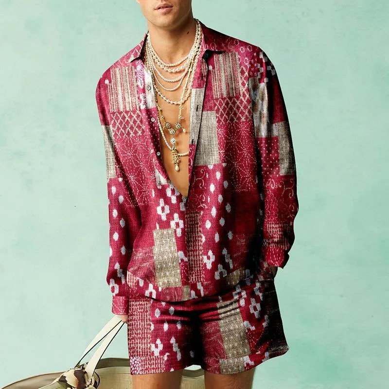 Men s Tracksuits Fashion 3D Print Two Piece Set Men Long Sleeve Lapel Shirts And Shorts Casual Loose Suits Summer Hawaiian Beach Outfits Male 231012