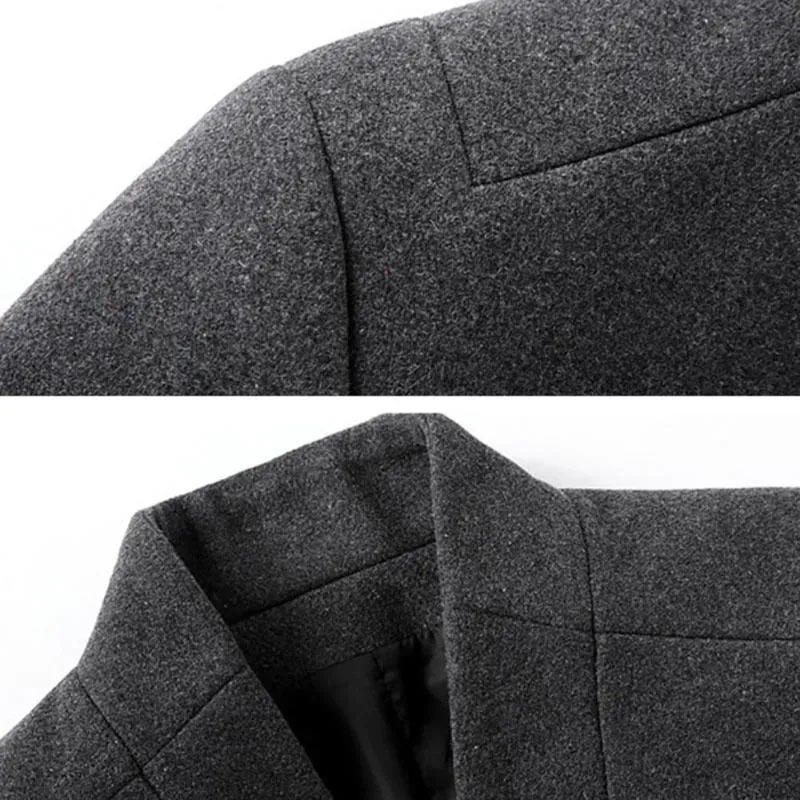 Men's Wool Men Winter Warm Solid Color Woolen Trench Coat Slim Outwear Overcoat Long Jacket With Button