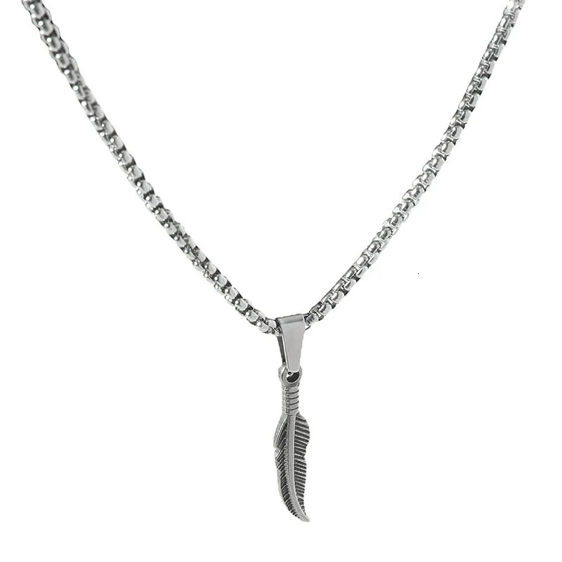 Chokers Stainless Steel Necklaces Long Feathers Hip Hop Pendant Chain Choker Charm Fashion Necklace for Men Jewelry Party Friends Gift 231012