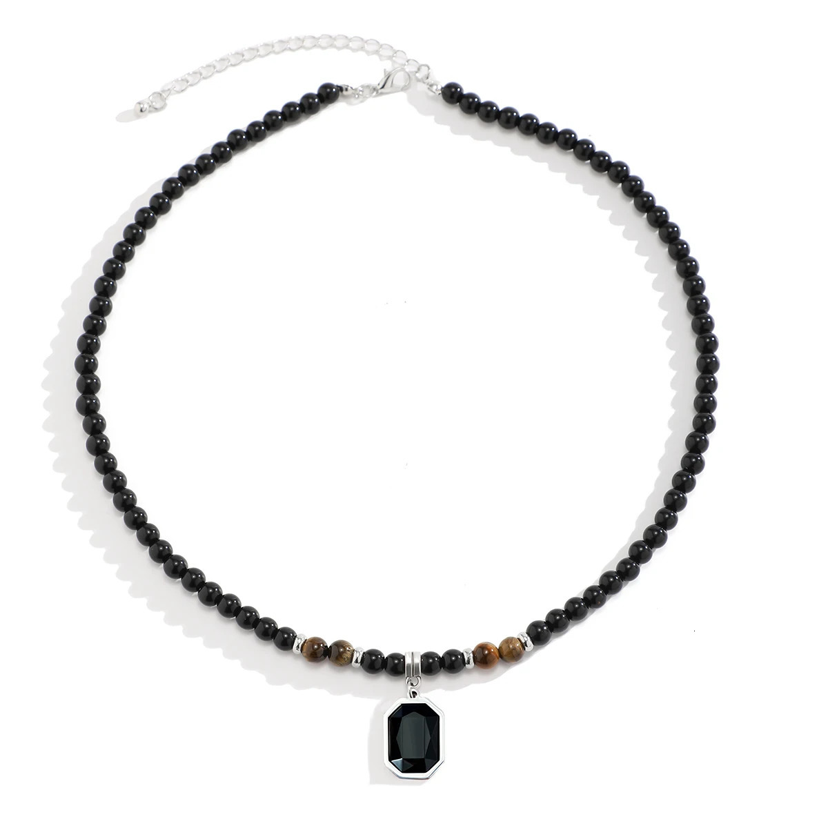 Chokers PuRui Hip Hop Stainless Steel Geometric Pendant Necklace for Men Black Acrylic Natural Stone Beads Choker Boy Neck Chain Jewelry 231012