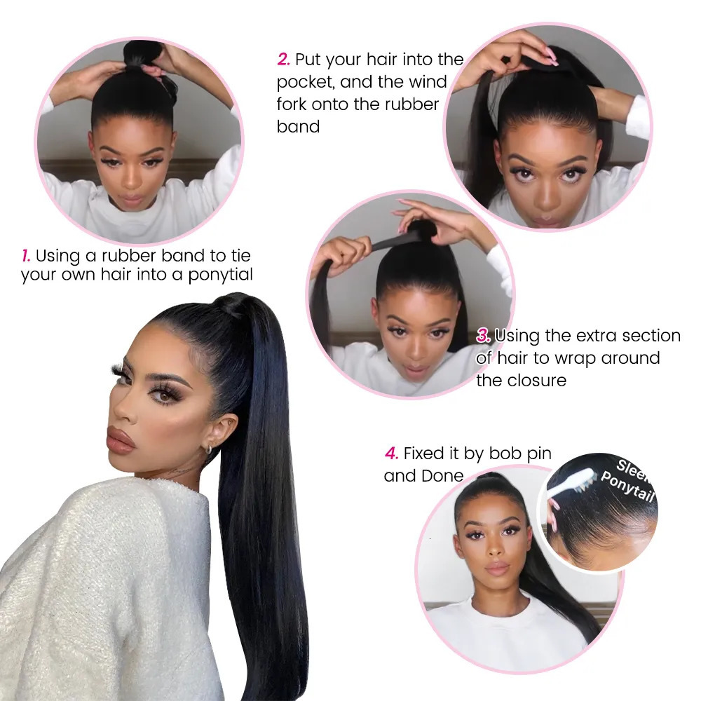 Lace Wigs tail Human Hair Wrap Around Straight tail Remy Hair tails Clip in Hair For Women Natural Color 231012