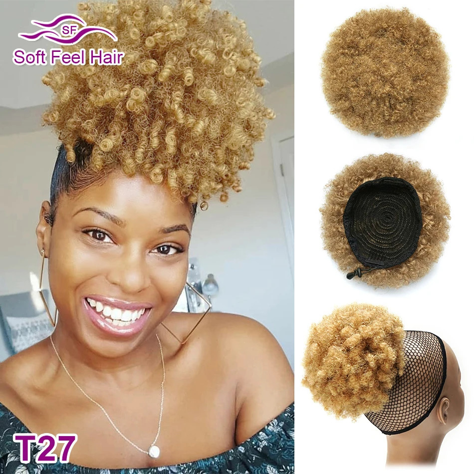 Lace Wigs Afro Puff Ponytail Human Hair Bun Kinky Curly Drawstring Ponytail Ombre Brazilian Clip In Hair Soft Feel Hair Chignon 231012