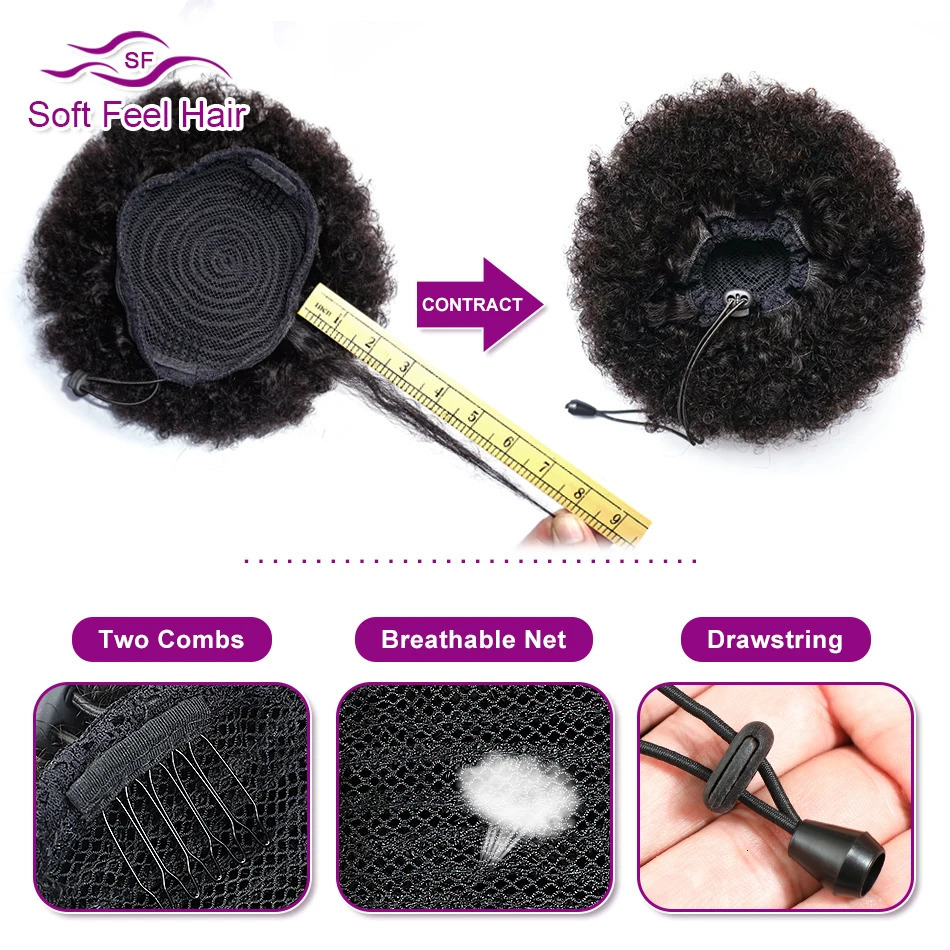 Lace Wigs Afro Puff Ponytail Human Hair Bun Kinky Curly Drawstring Ponytail Ombre Brazilian Clip In Hair Soft Feel Hair Chignon 231012