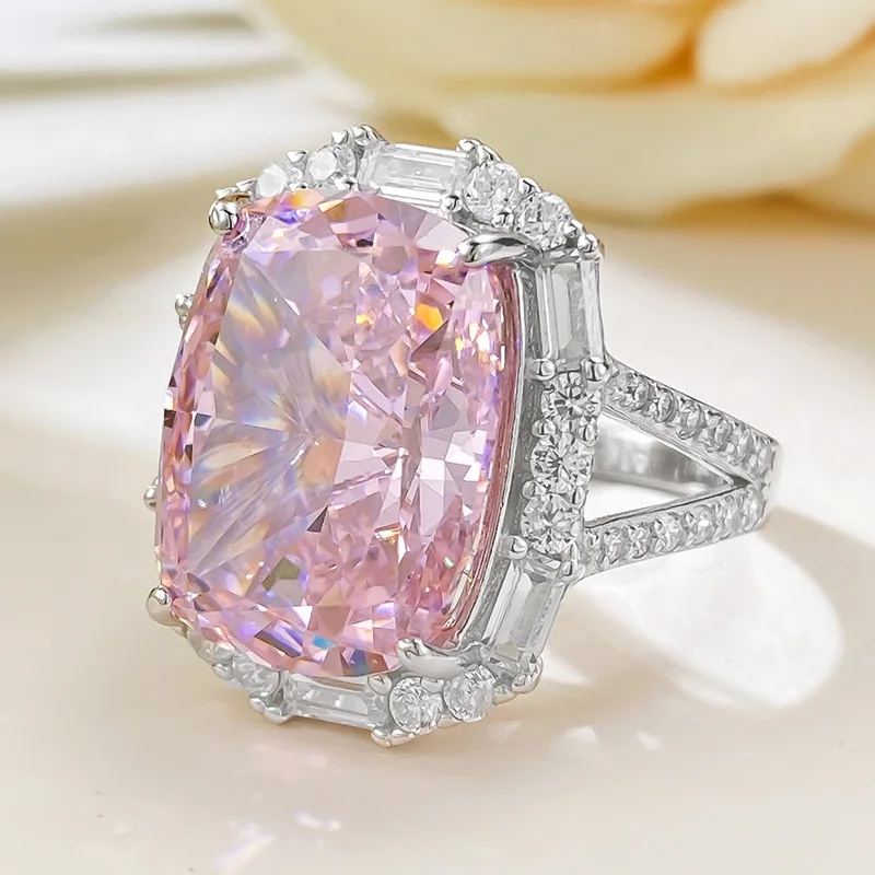 Luxury 8ct Pink Moissanite Diamond Ring 100% Real 925 Sterling Silver Party Wedding Band Rings for Women Men Engagement Jewelry