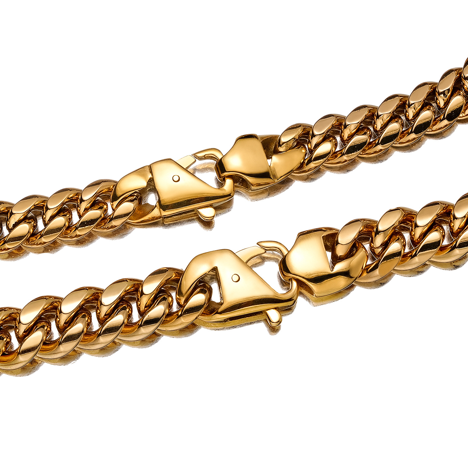10mm-14mm Hip Hop Solid Stainless Steel Miami Cuban Chain Necklace Real Gold Plated Mens Jewelry