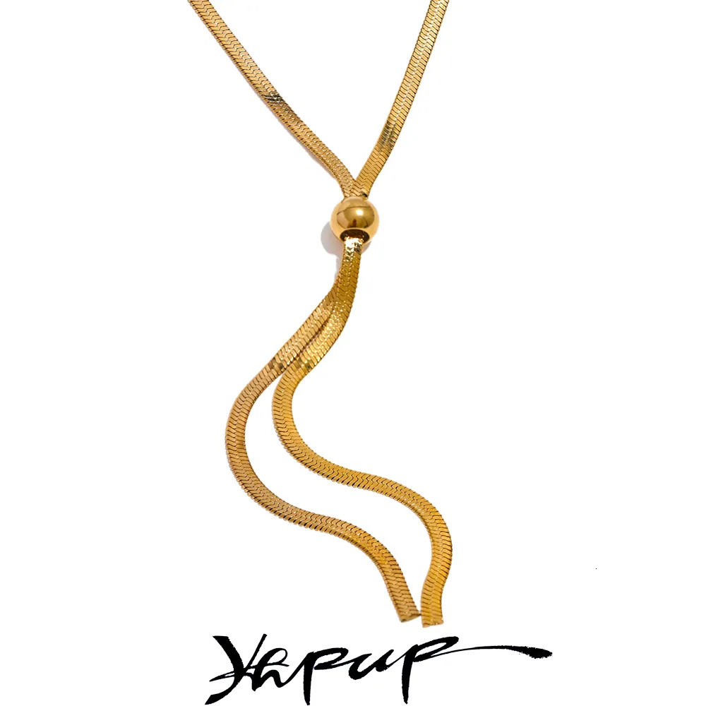 Pendant Necklaces Yhpup Stainless Steel Long Snake Chain Chest Necklace 18K Gold Plated Fashion Metal Waterproof Charm Jewelry 2023 Women Gift 231012
