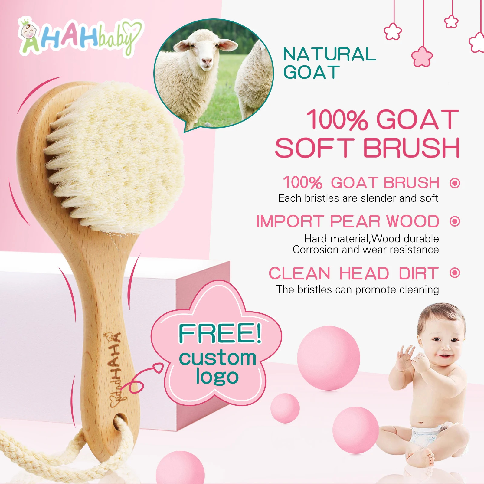 Hair Brushes Baby Hair Bursh Personalized Name Baby Brush Soft Goat Kids Hair Brush for Bathing Wood Comb for born Babies Hair Brushes 231012