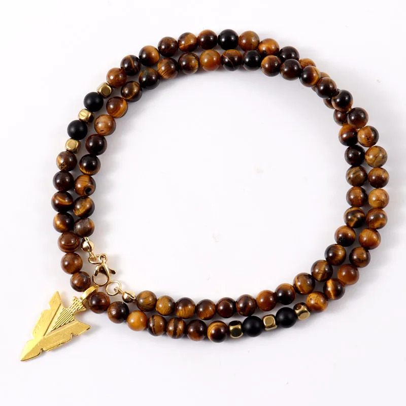 Chokers Fashion Charm Pendant Necklace Men Handmade 6mm Tiger Eye Stone Bead Jewelry Gift 231012