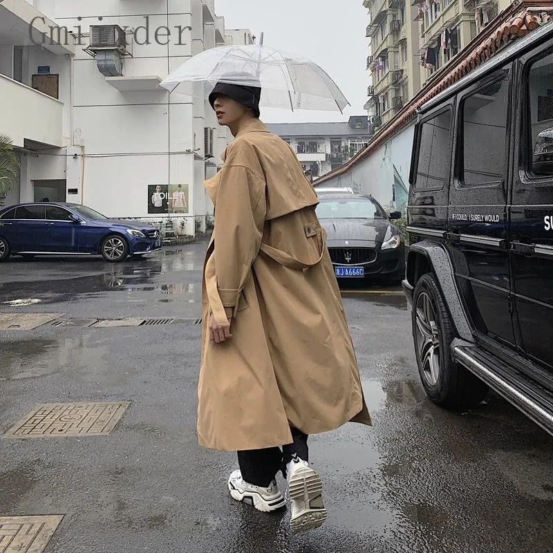 Men's Wool Blends Gmiixder Kpop Windbreaker Korean Trend Mid Length Handsome Over Knee Coat British Autumn Winter Couple Elegant Cloak 231011