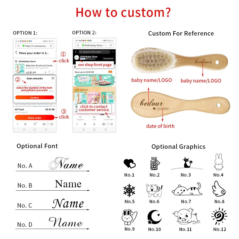 Hair Brushes Baby Hair Bursh Personalized Name Baby Brush Soft Goat Kids Hair Brush for Bathing Wood Comb for born Babies Hair Brushes 231012