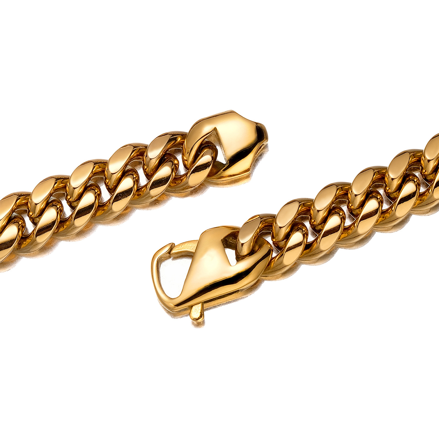10mm-14mm Hip Hop Solid Stainless Steel Miami Cuban Chain Necklace Real Gold Plated Mens Jewelry