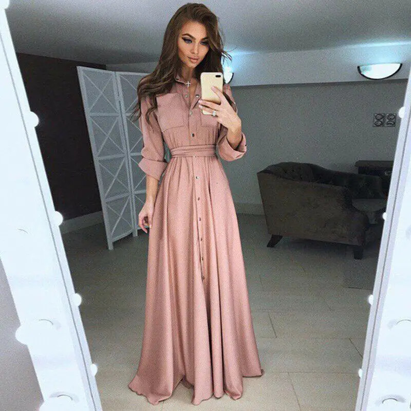 Urban Sexy Dresses Autumn Winter Fashion Women's Solid Color Long-sleeved Lapel Button All-match Long Shirt Dress Party Office 231011