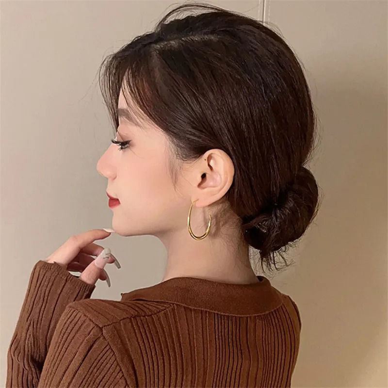 Stud 925 Silver Needle Geometric Oval Hoop Earrings For Women Simple Desgin Party Wedding Jewelry eh2008 231012