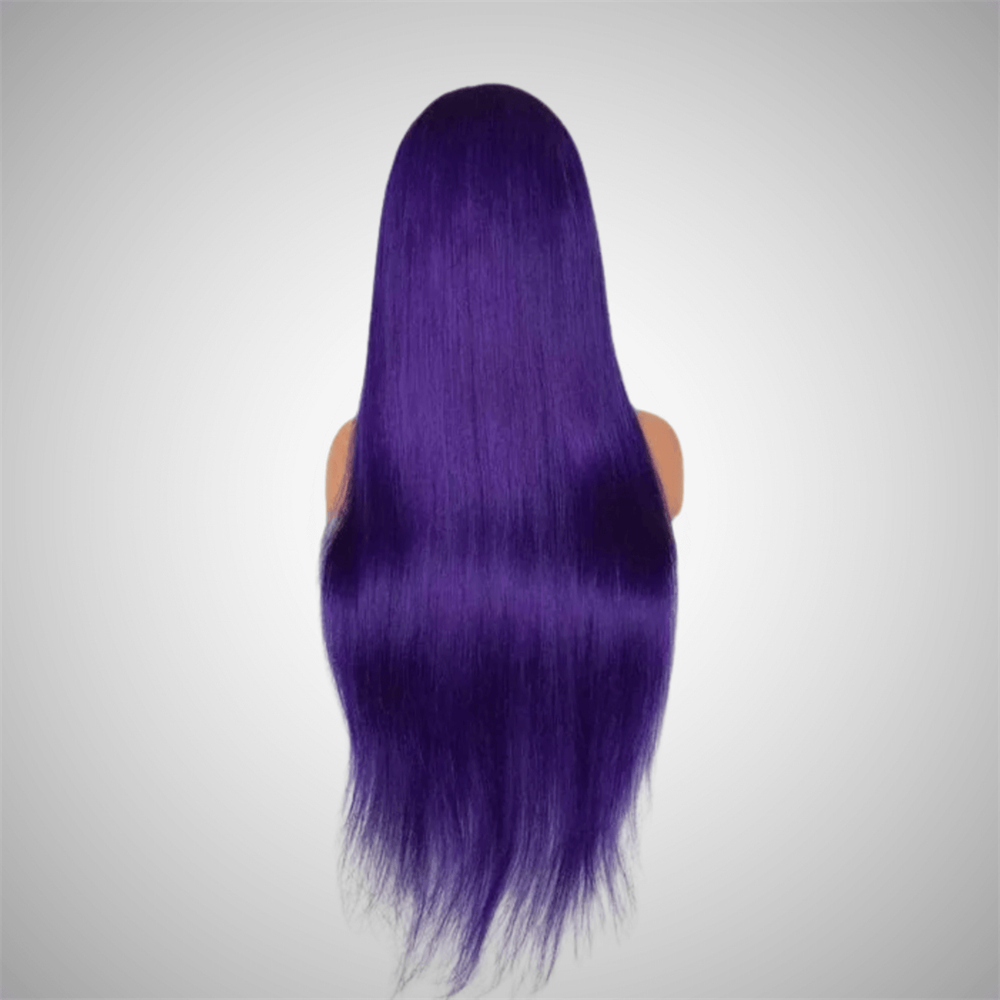 Brazilian Hair Dark Purple Lace Front Wig with Baby Hair Closure Straight 360 Full Lace Wig for Woman Glueless Synthetic Wig