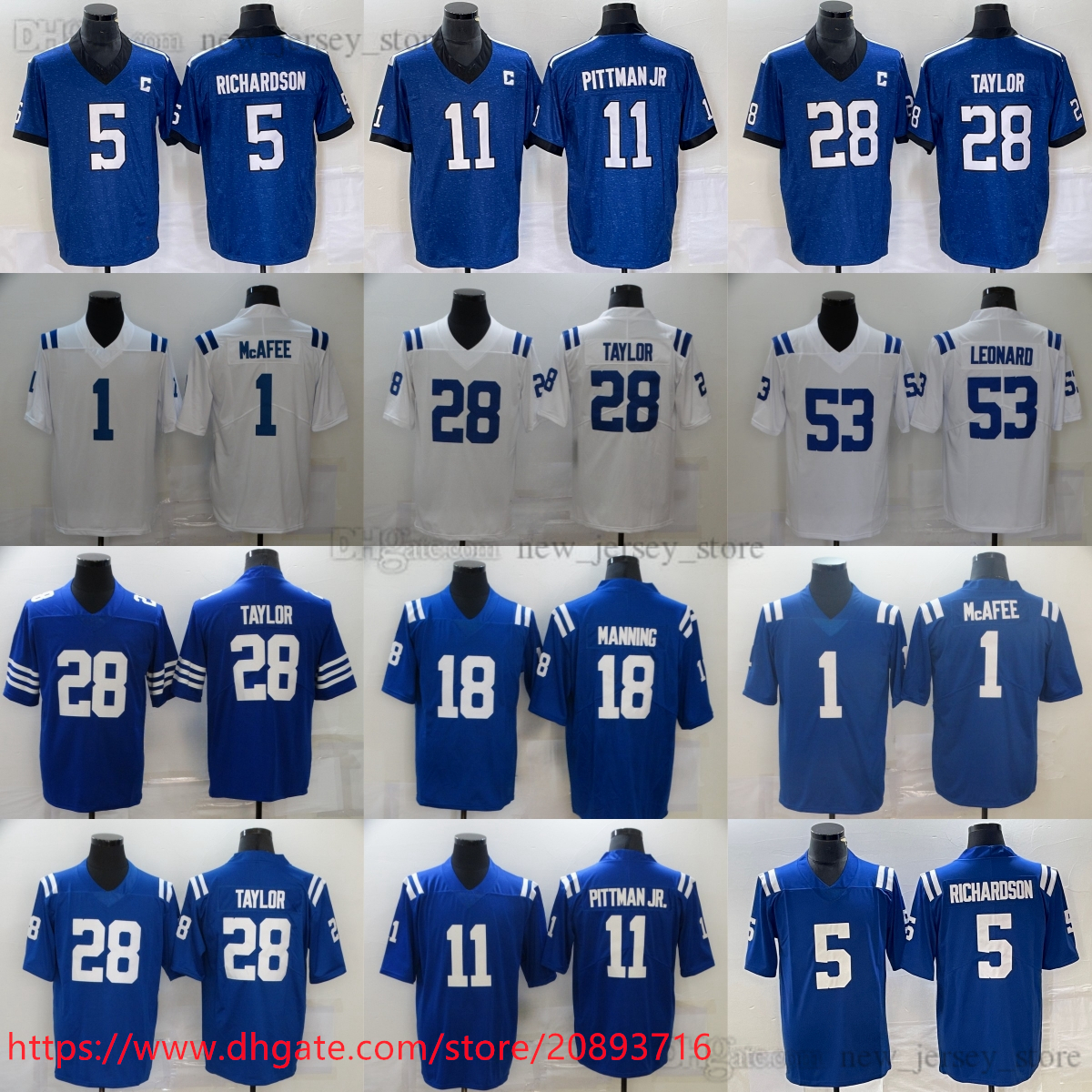 28 Jonathan Taylor Jersey New Football 11 Michael Pittman Jr. 5 Anthony Richardson 1 Pat McAfee Peyton Manning Darius Leonard Jerseys Blue White man women youth kids