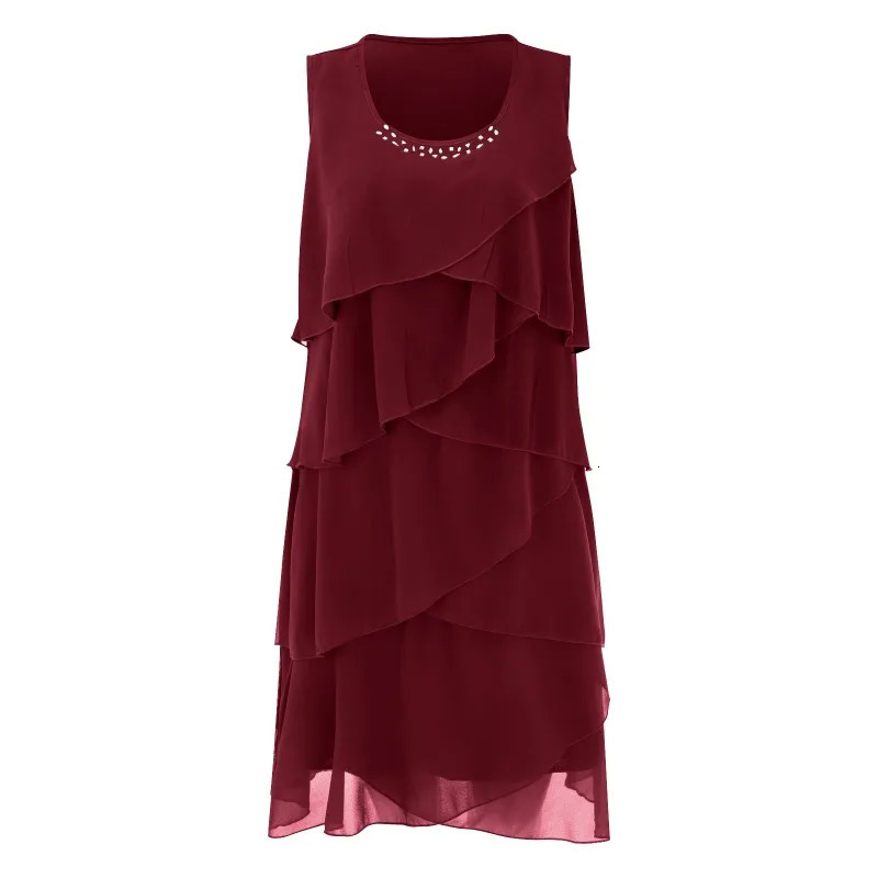 Urban Sexy Dresses 2023 Casual Summer Women Dress Solid Color Chiffon Fashion Sleeveless ONeck KneeLength Party Tiered 231011