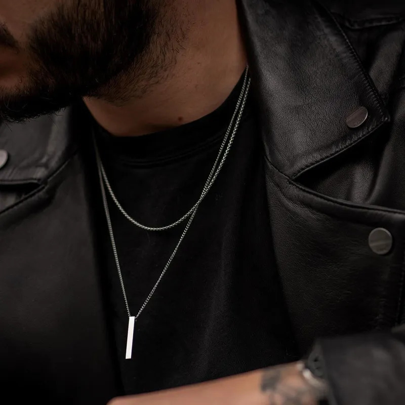 Chokers Vnox 3D Vertical Bar Necklaces for Men Layering Stainless Steel Geometric Pendant Layered Wheat Rope Cuban Chain Boy Collar 231012
