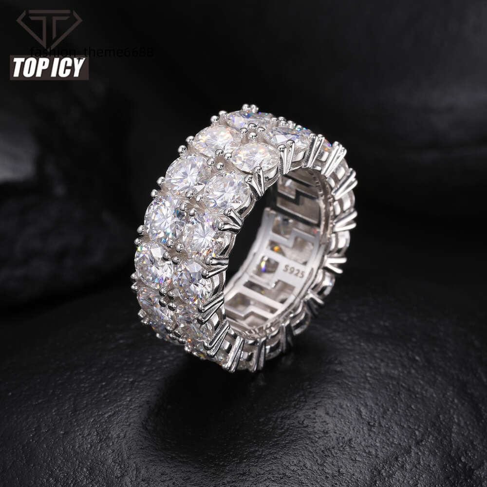 Fashion Shiny 2 Rows Moissanite Ring For Men Pass Dia Tester Sterg Sier Jewelry Rings