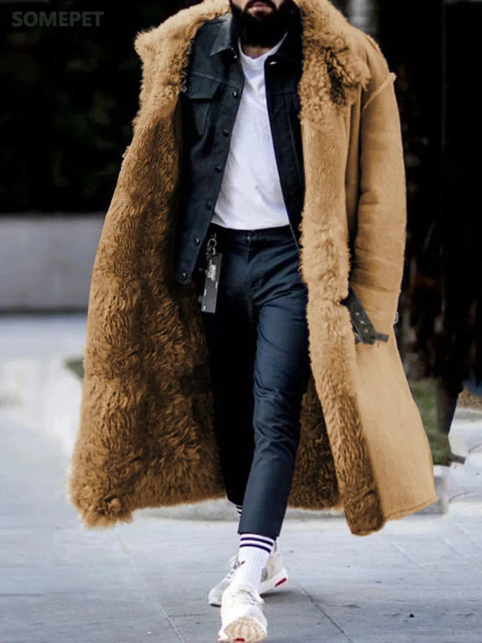 Men's Wool Blends Winter Product Extended Thicken Coat Lapel Frosted Fleece Long Sleeve Warm Cotton Four Colors 231011
