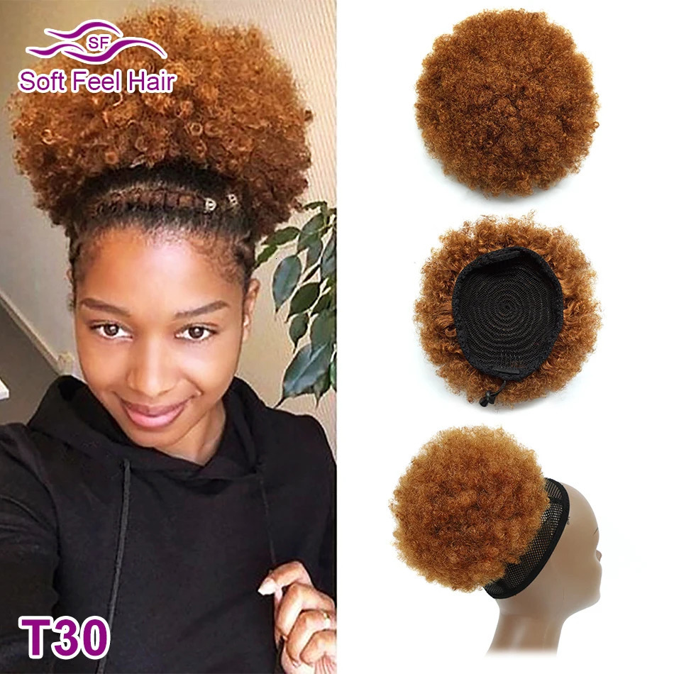 Lace Wigs Afro Puff Ponytail Human Hair Bun Kinky Curly Drawstring Ponytail Ombre Brazilian Clip In Hair Soft Feel Hair Chignon 231012