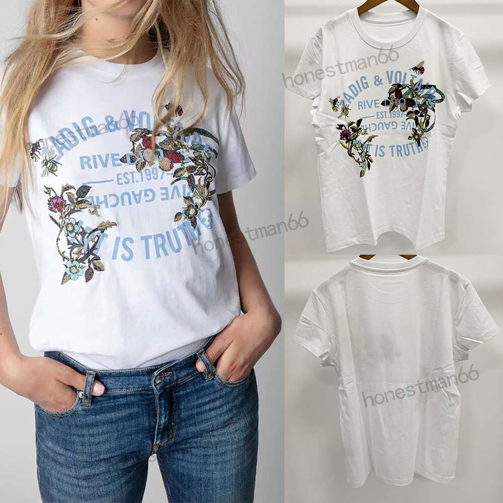 23SS Zadig Voltaire Women Designer Fashion Cotton T shirt New zadig top Classic letter printing flower snake embroidery short sleeved t-shirt Bea