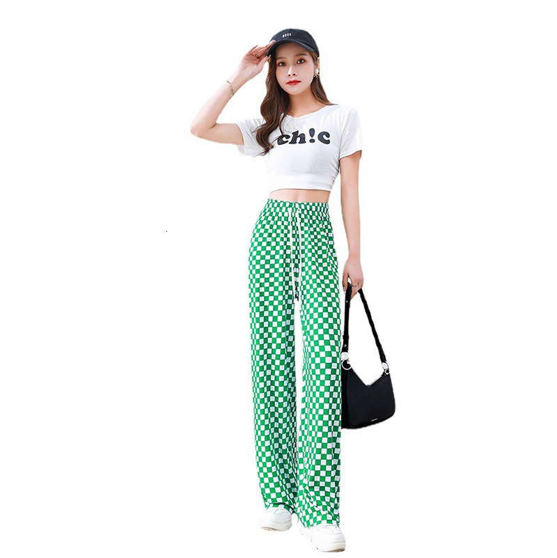 Women's Pants Capris Checkerboard wide leg pants for women in spring and autumn 2023 new high waisted plaid loose and slim casual straight leg pa