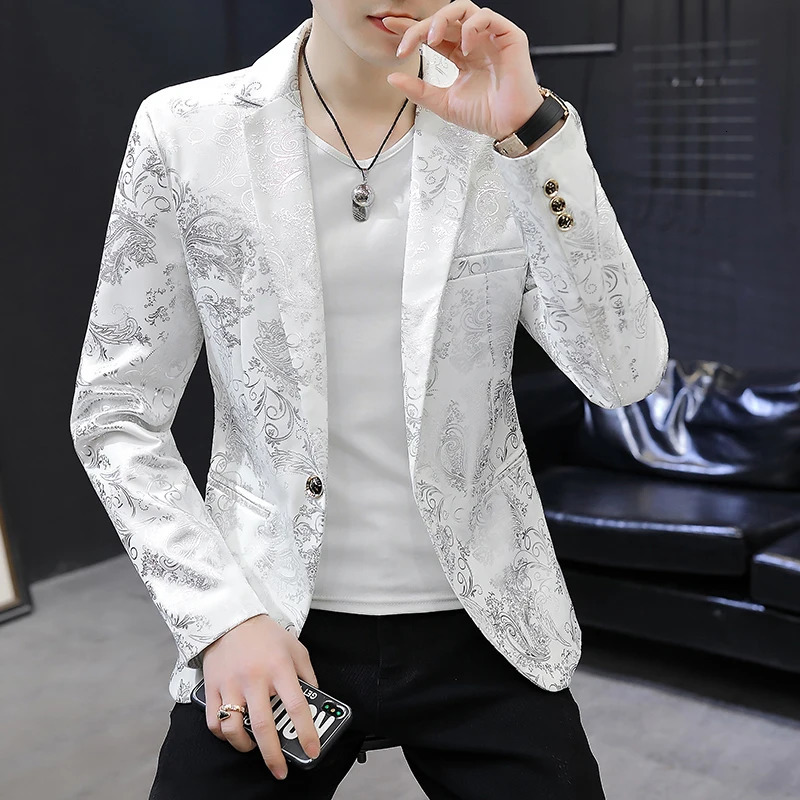 Men's Suits Blazers Men's Blazer Selling Floral Print Fashion Business Casual Coat Men's Slim Suit Jacket Large Size Banquet Wedding Pa