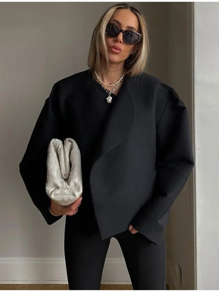 Women's Wool Blend's Fashion Solid Thicken Cropped Jacket Top Long Sleeve Warm Autumn Winter Cardigan Female Casual Loose Woolen Streetwear 