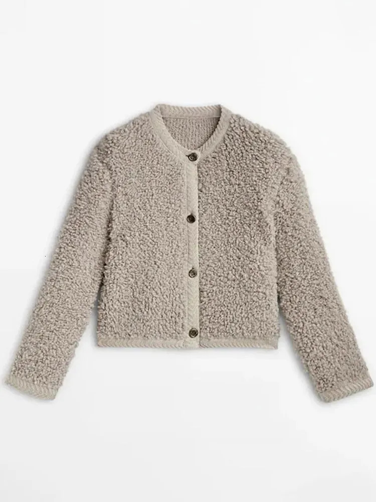 Women's Jackets Elegant Lamb Wool Spliced Coat Casual Oneck Button Long Sleeve Female Jacket 2023 Autumn Winter Office Lady Commute 231011