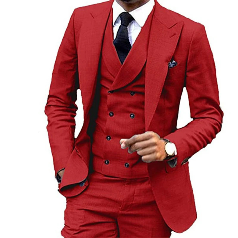 Men's Suits Blazers Men's Suit 3 Piece One Button Lapel Double Breasted Slim Fit Casual Business Dress Suits For Wedding Tuxedo BlazerPantsV