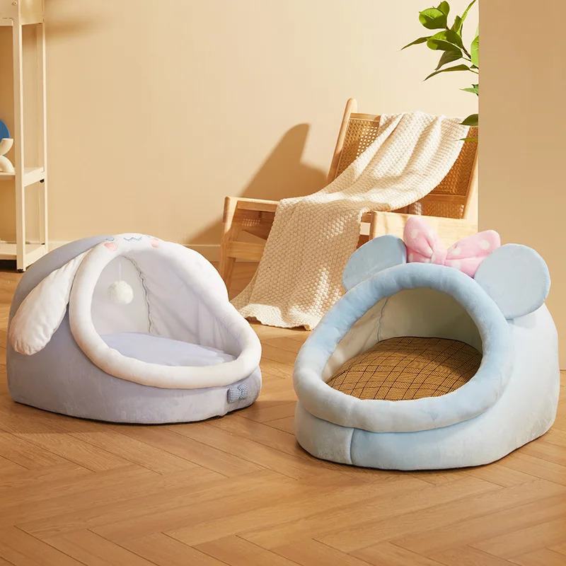Beds Furniture OUZEY Comfort Sleeping House Soft Warm With Toys Semi-Enclosed Kitten Pet Home Washable Cat Basket Puppy Bed 231011