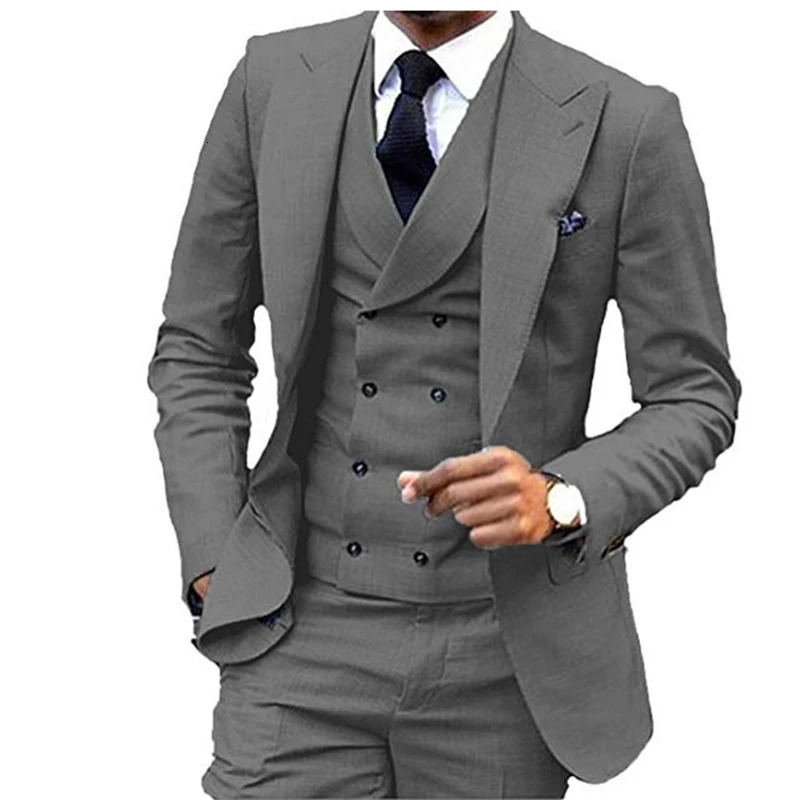 Men's Suits Blazers Men's Suit 3 Piece One Button Lapel Double Breasted Slim Fit Casual Business Dress Suits For Wedding Tuxedo BlazerPantsV