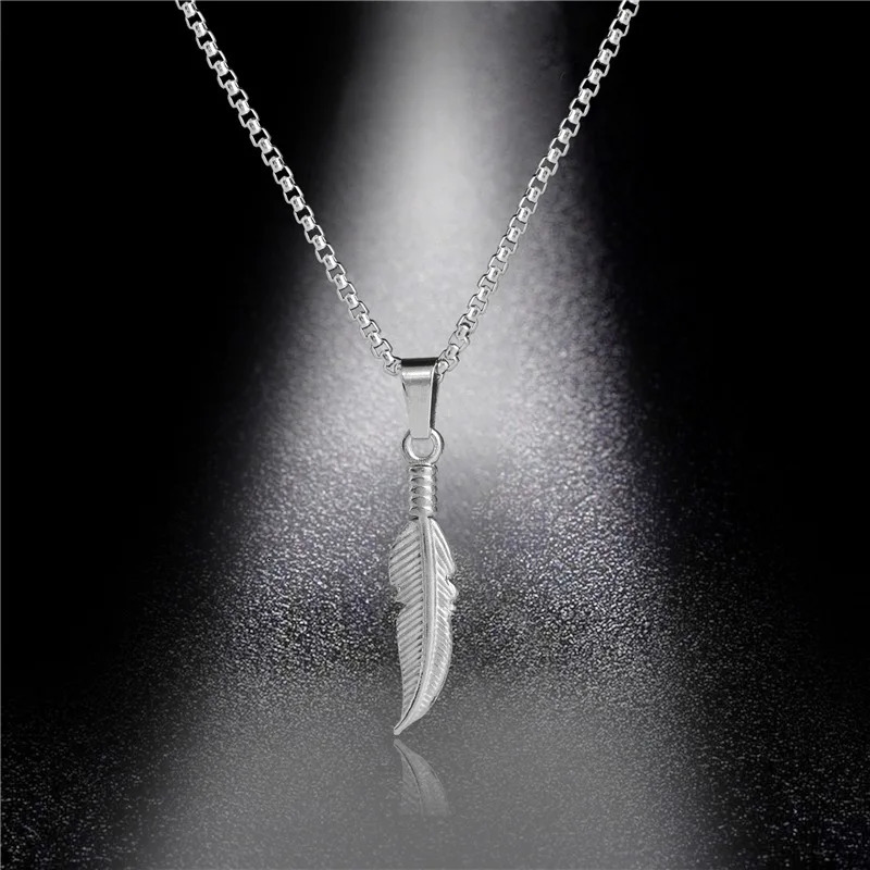 Chokers Stainless Steel Necklaces Long Feathers Hip Hop Pendant Chain Choker Charm Fashion Necklace for Men Jewelry Party Friends Gift 231012