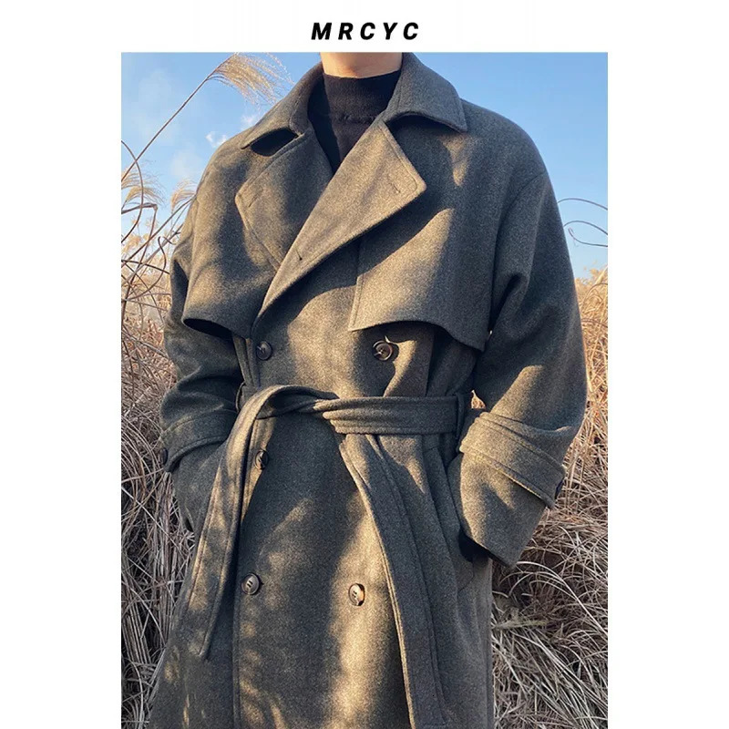 Men's Wool Blends Autumn Winter Coat Men Thickened Long Style Woolen High Sense Loose Trench Warm 231011