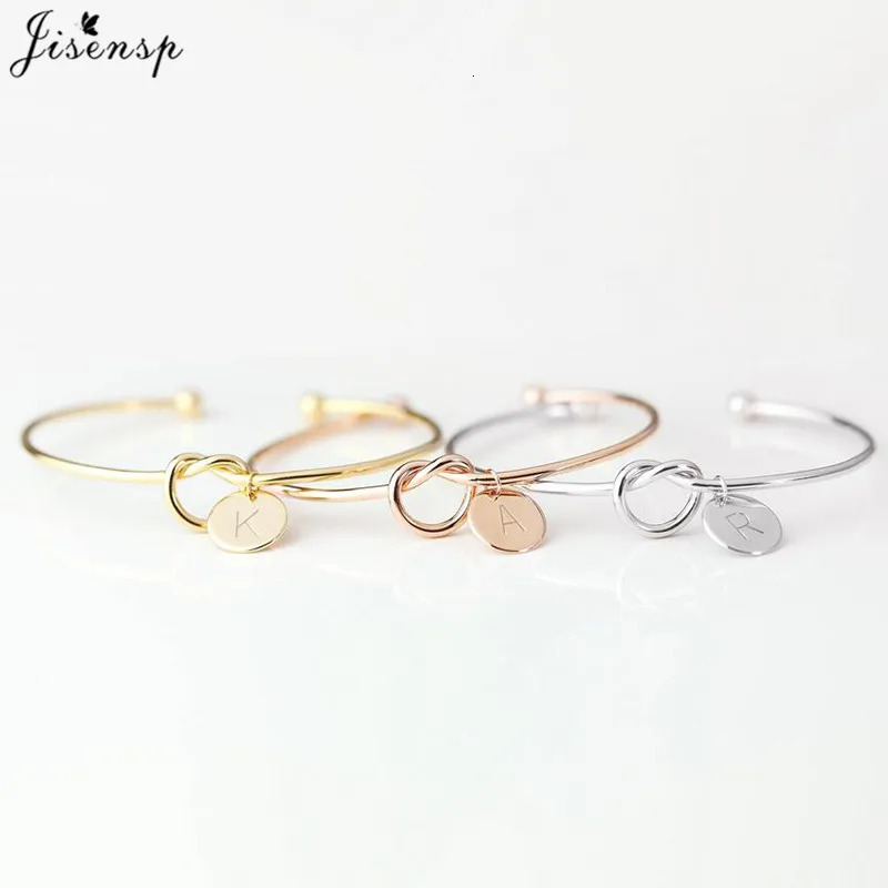 Bangle Jisensp Personalize A Z Knot Initial Bracelets Bangles 26 Letter Open Armband Cuff for Women Bridesmaid Jewelry Pulseira 231012