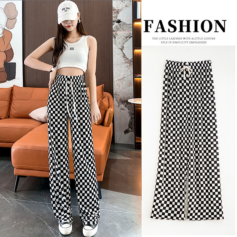 Women's Pants Capris Checkerboard wide leg pants for women in spring and autumn 2023 new high waisted plaid loose and slim casual straight leg pa