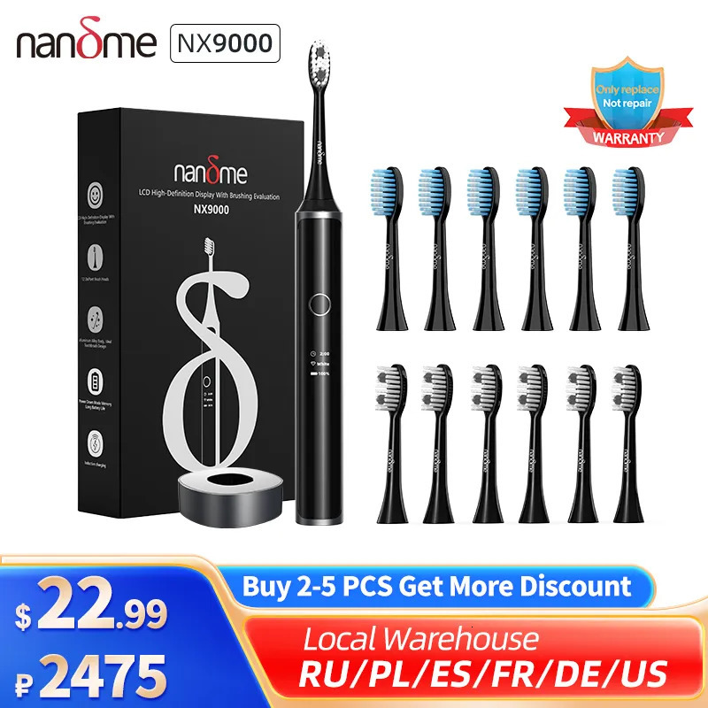 Toothbrush Nandme NX9000 Electric Toothbrush Ultrasonic IPX7 Waterproof Smart LCD display Inductive charging Deep Cleaning Tooth Brush 231012