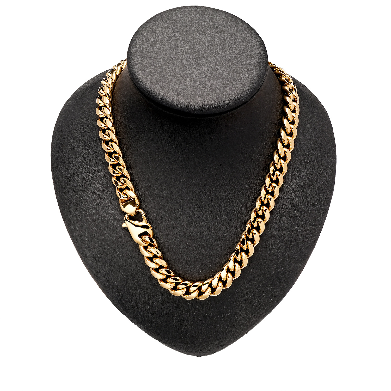10mm-14mm Hip Hop Solid Stainless Steel Miami Cuban Chain Necklace Real Gold Plated Mens Jewelry