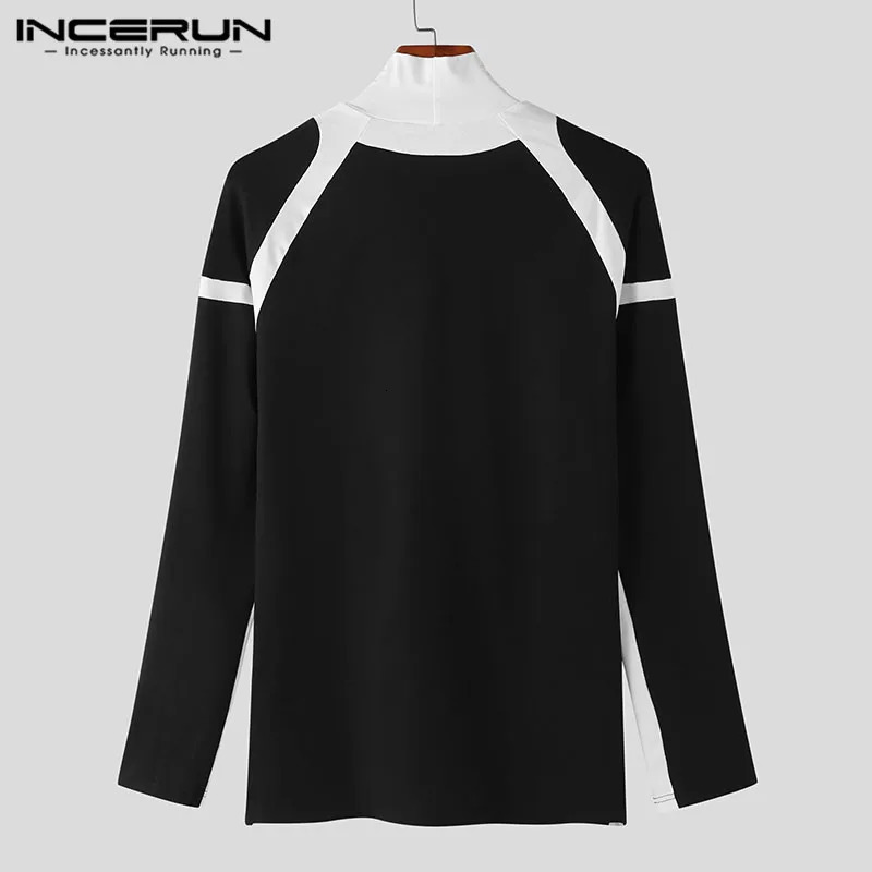 Men's TShirts Fashion Men T Shirts Patchwork Turtleneck Long Sleeve Casual Camisetas Skinny Streetwear Leisure Men Clothign S5XL INCERUN 231011