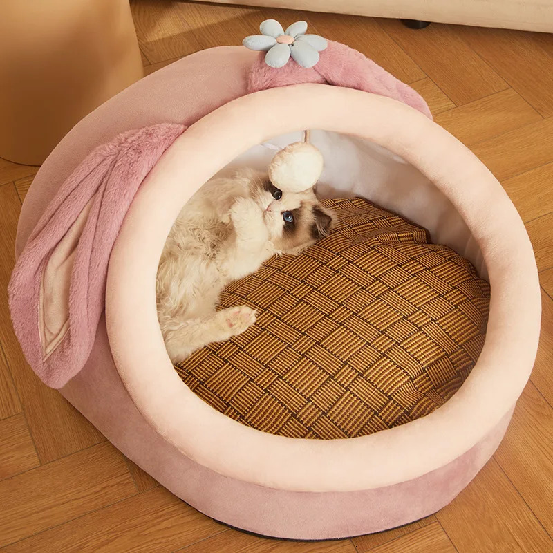 Beds Furniture OUZEY Comfort Sleeping House Soft Warm With Toys Semi-Enclosed Kitten Pet Home Washable Cat Basket Puppy Bed 231011