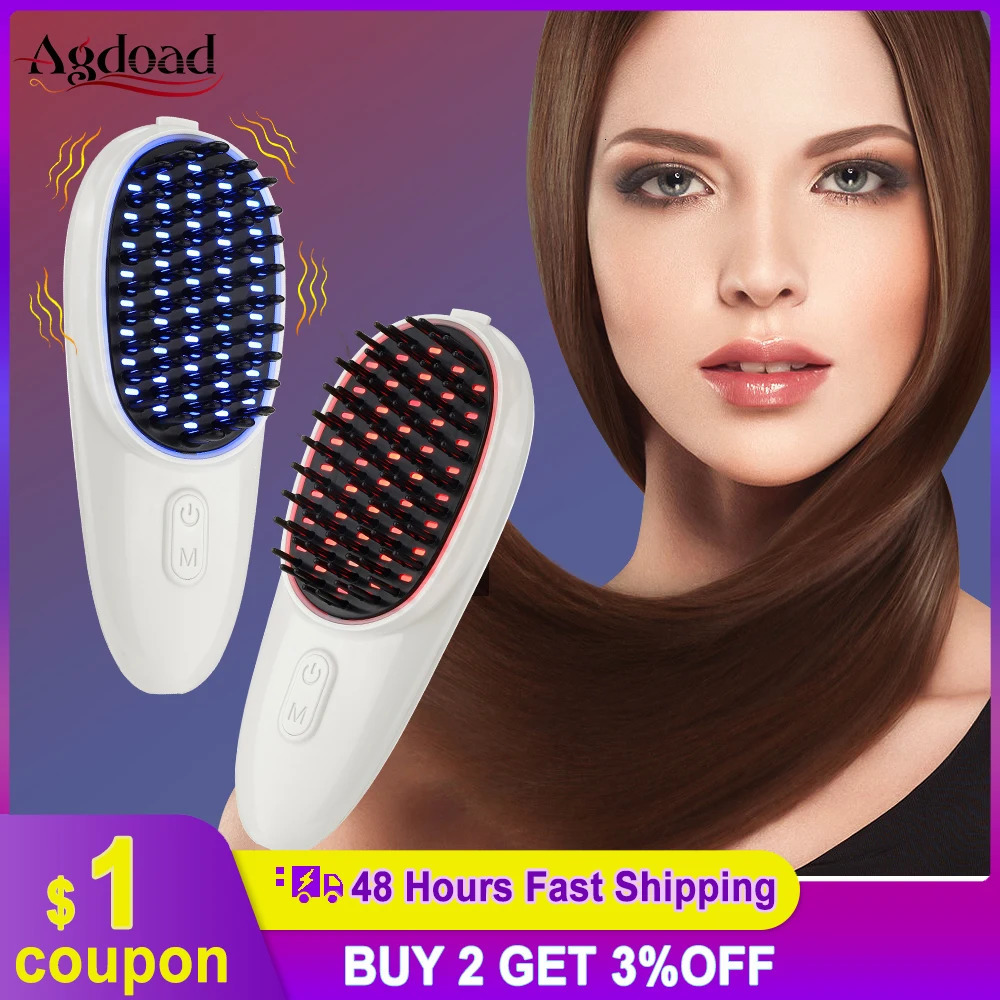 Hair Brushes Electric Wireless Massage Comb Red Blue Light Therapy Hair Growth Vibration Head Scalp Massager Anti Hair Loss with Replace Comb 231012