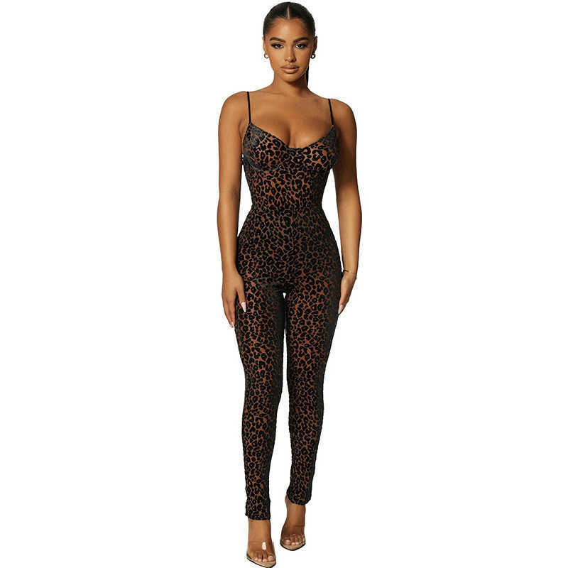 Women's Two Piece Pants 2023 summer new women's sexy low-cut halter flocking tight wrap buttock jumpsuit women T231012