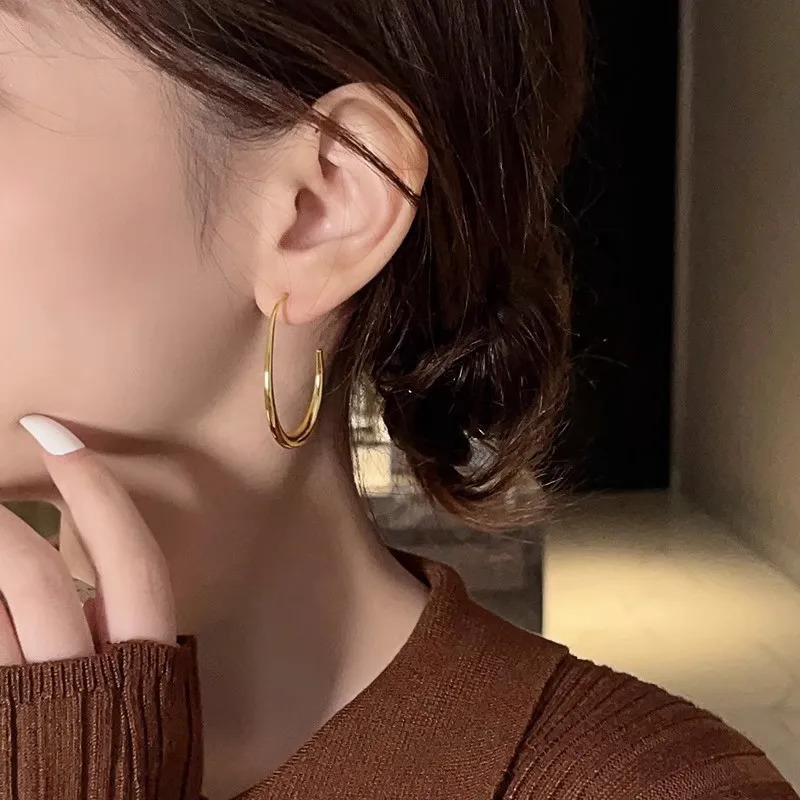 Stud 925 Silver Needle Geometric Oval Hoop Earrings For Women Simple Desgin Party Wedding Jewelry eh2008 231012