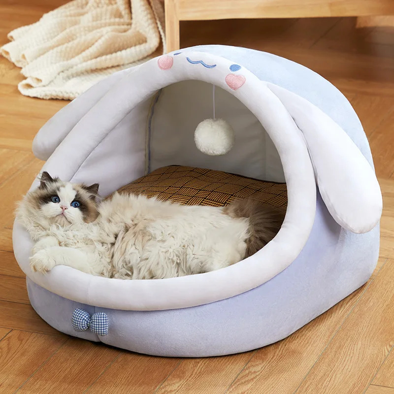 Beds Furniture OUZEY Comfort Sleeping House Soft Warm With Toys Semi-Enclosed Kitten Pet Home Washable Cat Basket Puppy Bed 231011