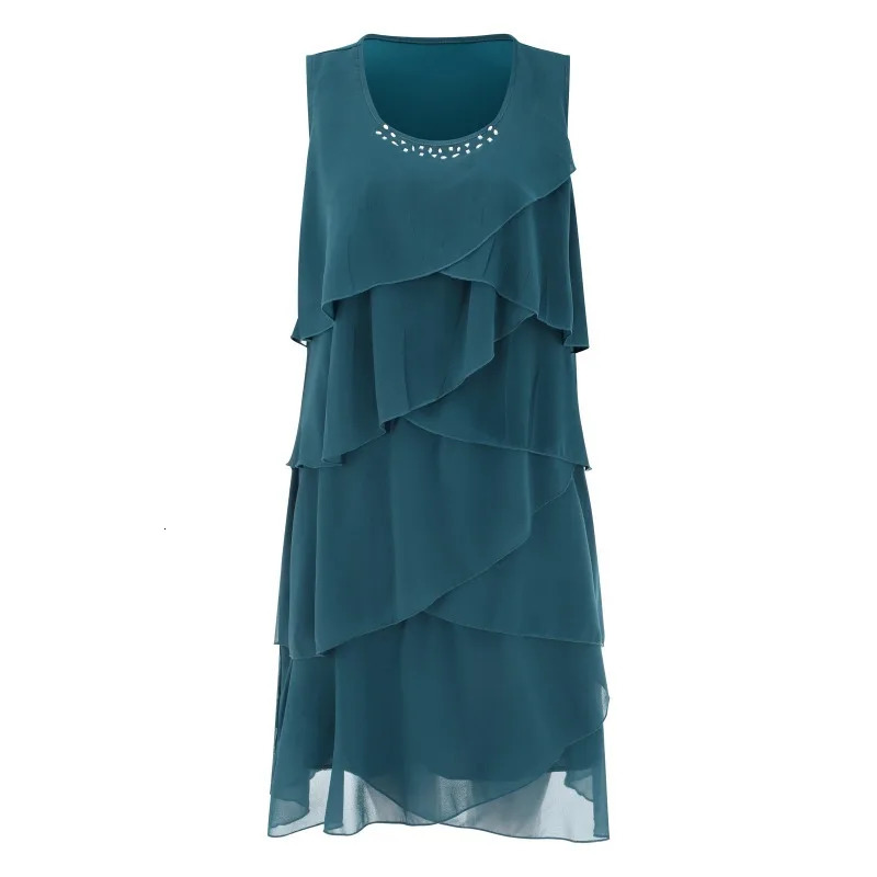 Urban Sexy Dresses 2023 Casual Summer Women Dress Solid Color Chiffon Fashion Sleeveless ONeck KneeLength Party Tiered 231011