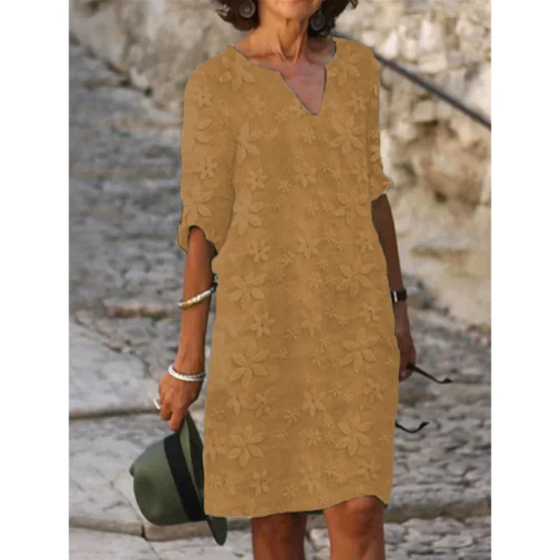 Urban Sexy Dresses Fashion Printing Loose Temperament Womens VNeck Mid Sleeve ALine Skirt Summer 2023 Vintage Oversized Dress S5XL 231011