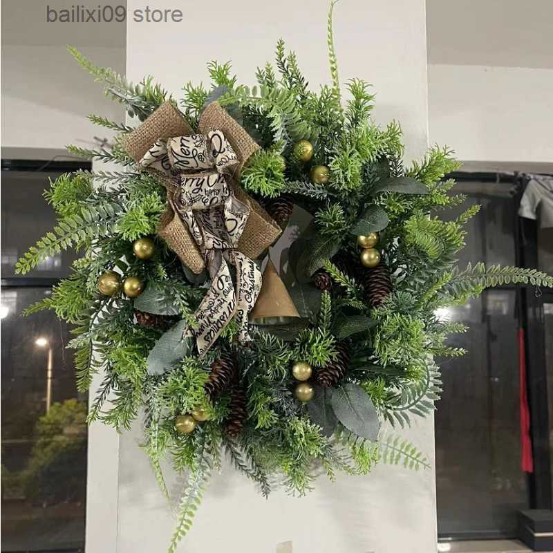 Christmas Decorations Autumn Rattan Christmas Pine needles Cone Bells Fall Wreath Front Door Garland for Wall Home Thanksgiving Decor Ornament Wreath 